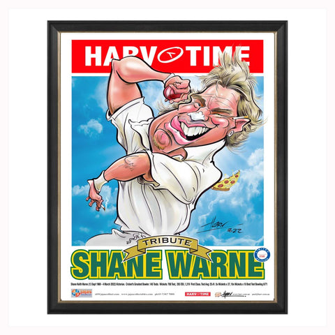 Shane Warne Tribute Harv Time Caricature Limited Edition Print Framed - 5153