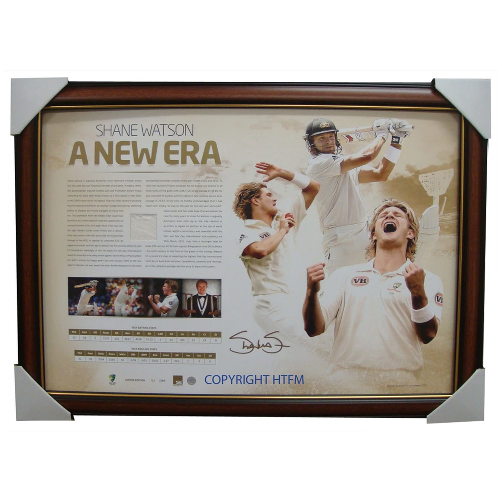 Shane Watson Signed Official Acb a New Era Print With Matchworn Piece Framed - 2710