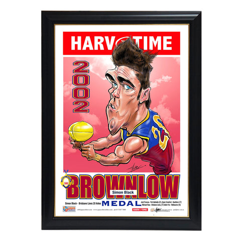 Simon Black Brisbane Lions 2002 Brownlow Medal Harv Time L/E Print Framed - 5267