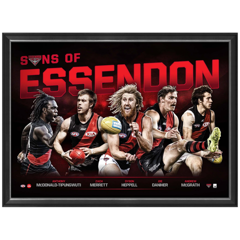 Sons of Essendon Official Afl Print Framed Dyson Heppell Merrett Daniher - 3453