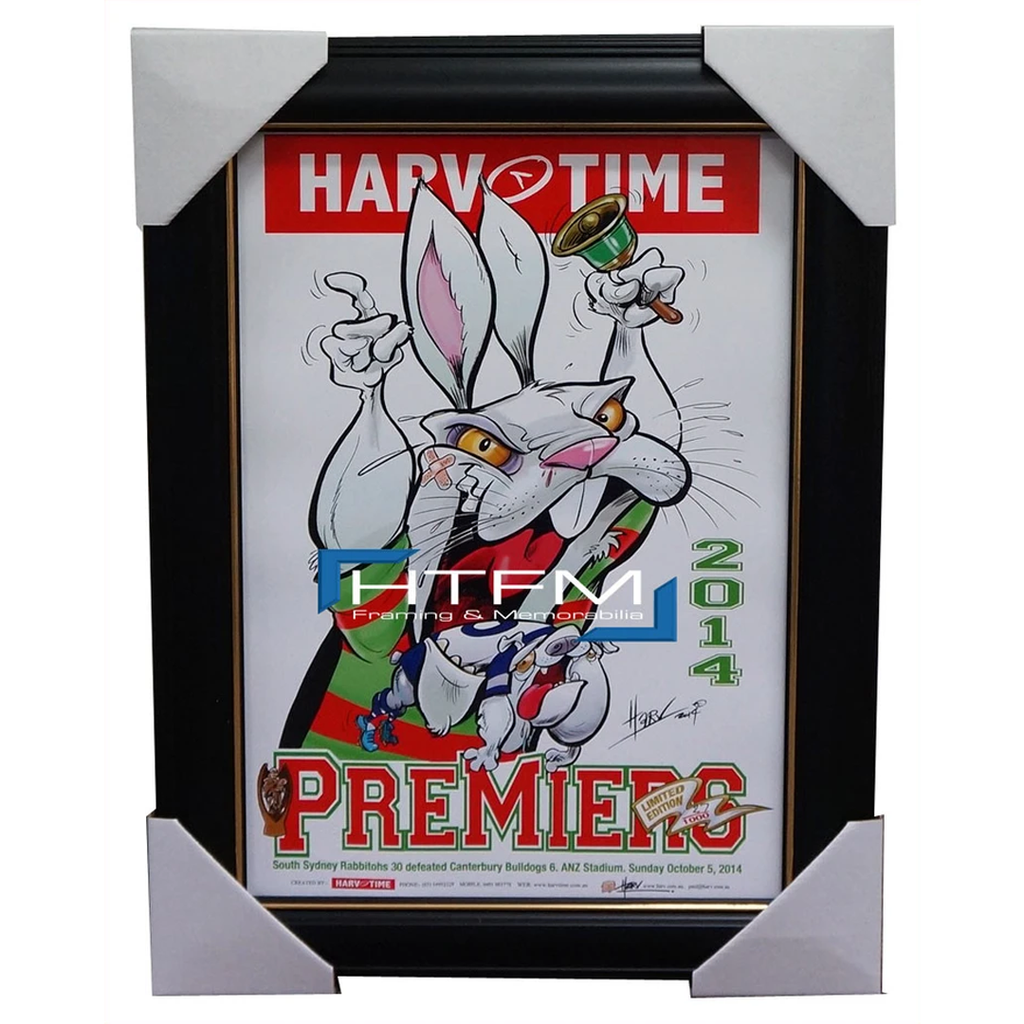 South Sydney Rabbitohs 2014 Premiers Harv Time Limited Edition Print Framed - 2039