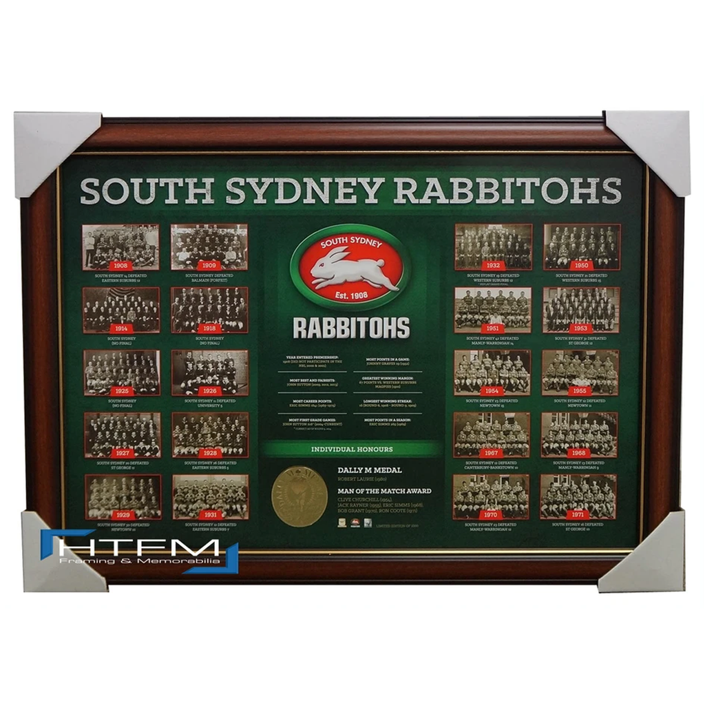 South Sydney Rabbitohs the Historical Series Montage Print Framed Official Nrl - 1840