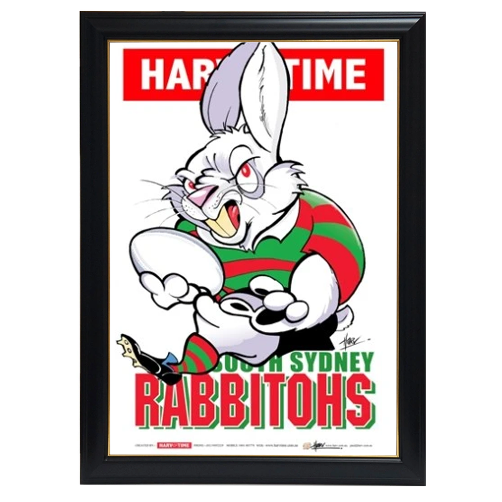 South Sydney Rabbitohs, Nrl Mascot Print Harv Time Print Framed - 4150