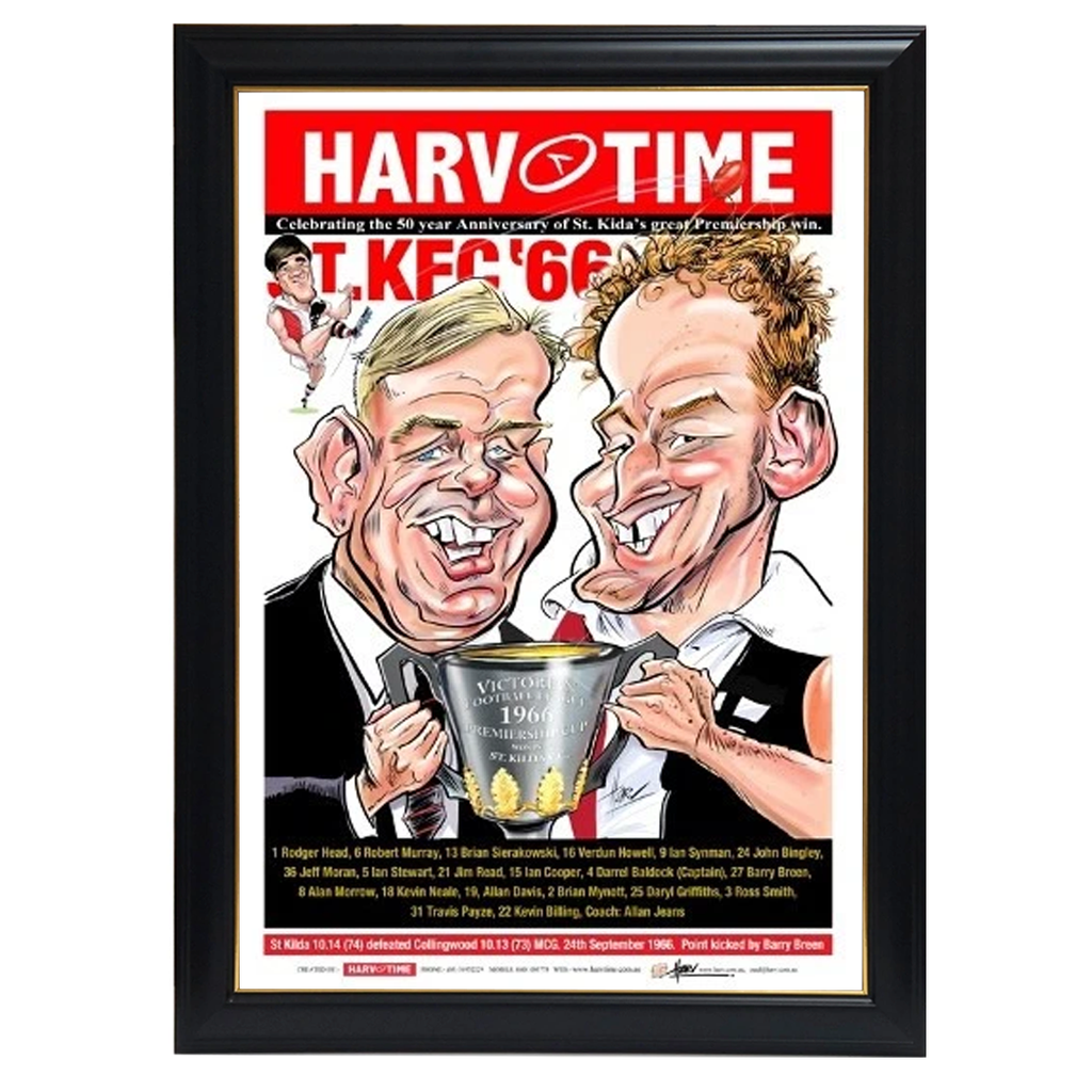 St Kilda 50th Anniversary Premiership, Harv Time Print Framed - 4269