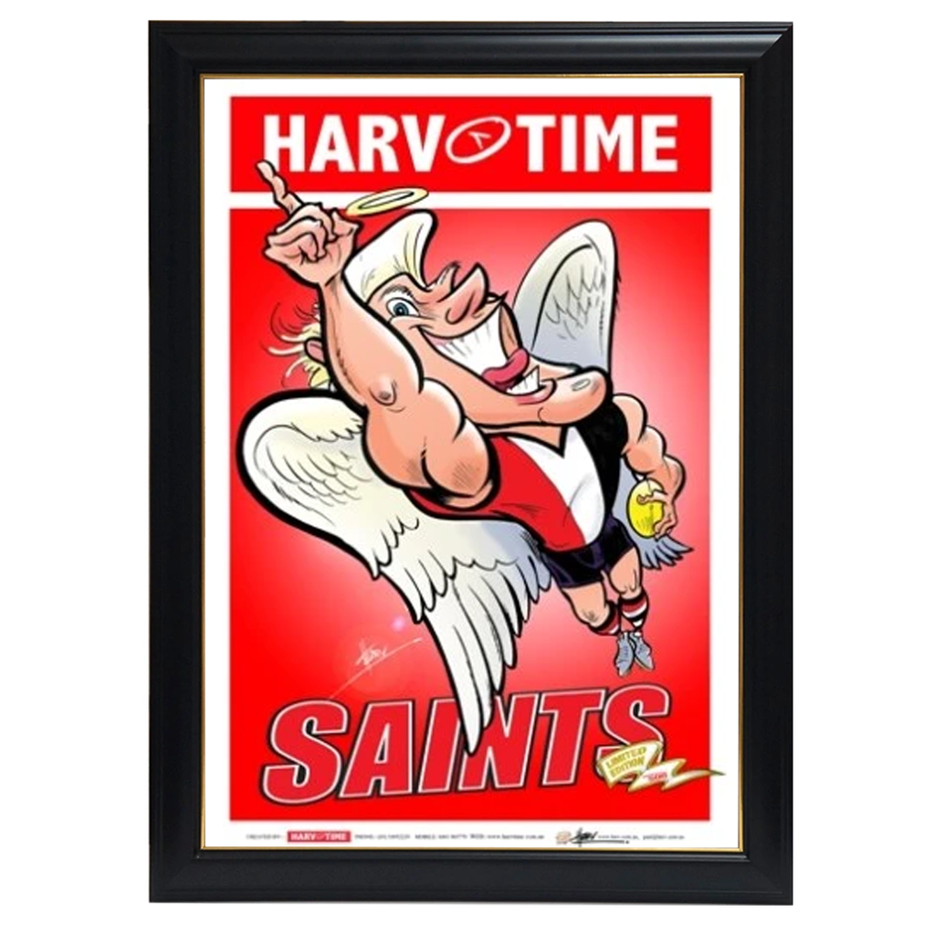 St Kilda Saints, Mascot Harv Time Print Framed - 4219