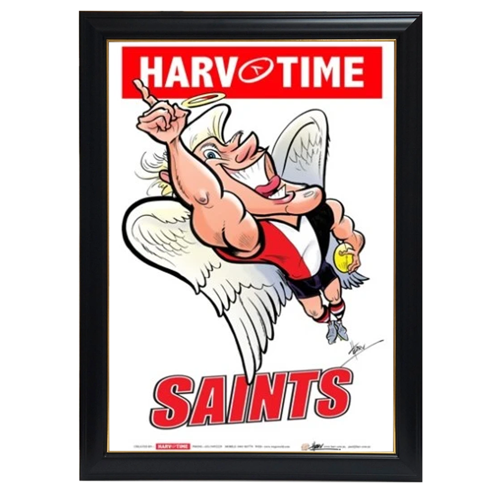 St Kilda Saints, Mascot Print Harv Time Print Framed - 4166