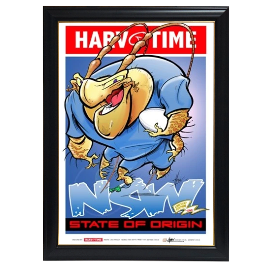 State of Origin Nsw Blues, Nrl Mascot Harv Time Print Framed - 4207
