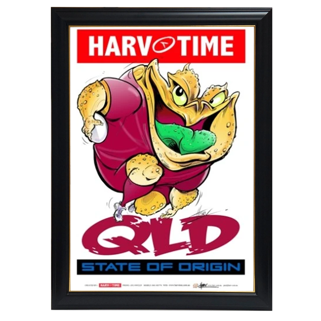 State of Origin Queensland Maroons, NRL Mascot Print Harv Time Print Framed - 4147