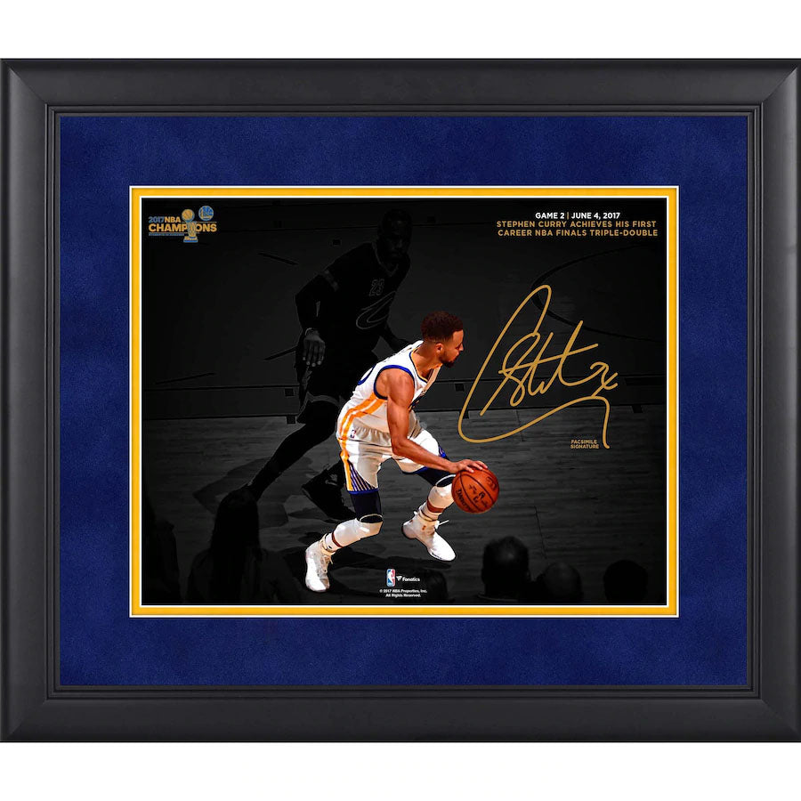 Stephen Curry Golden State Warriors Framed 11" x 14" 2017 NBA Finals Champions Triple-Double Spotlight Photograph - Facsimile Signature Fanatics Official - 4618