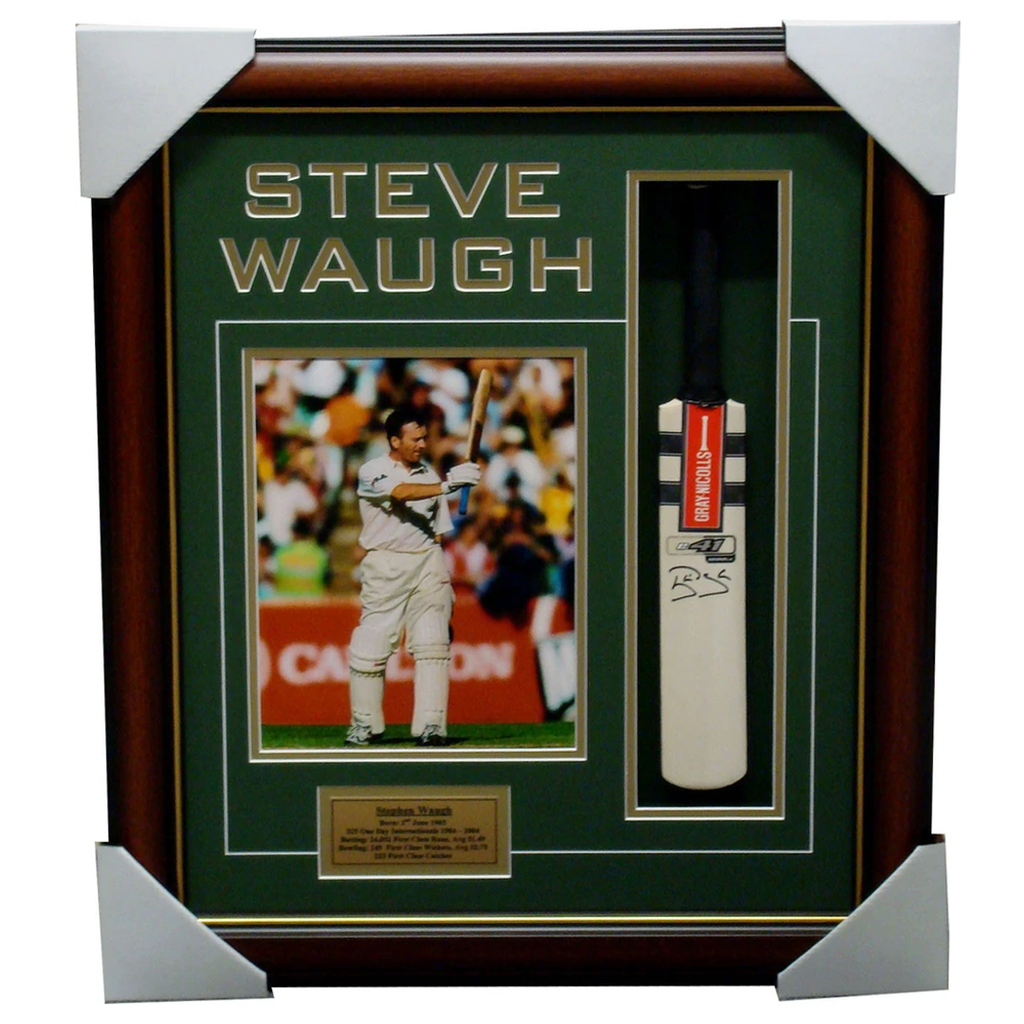 Steve Waugh Australia Mini Cricket Bat Signed Box Framed - 1143