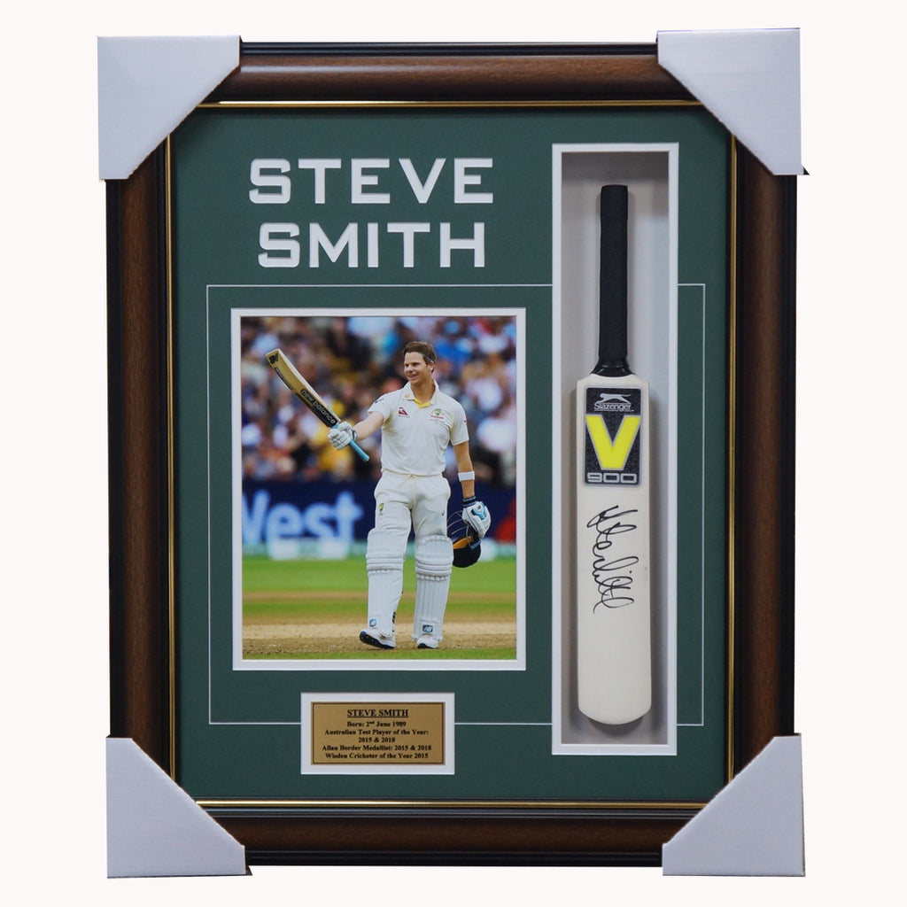 Steve Smith Australia Cricket Signed Mini Bat Collage Framed - 3887