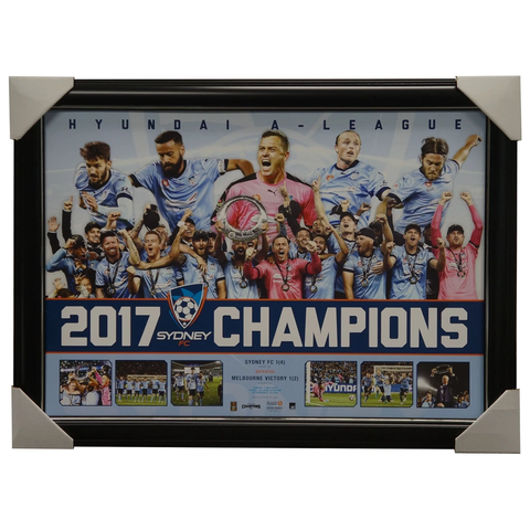 Sydney F.c. 2017 a-league Official Champions Sportsprint Framed With Coa - 3115
