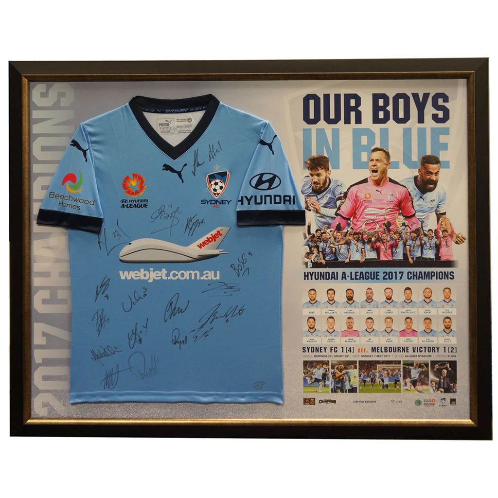 Sydney F.c. Signed Jersey Official a-league 2017 Champions Framed - 3112