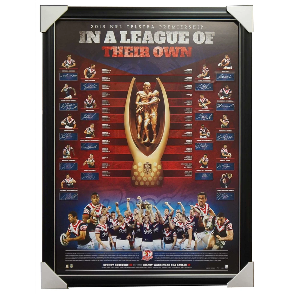Sydney Roosters 2013 NRL Premiers Signed Team Lithograph Framed Minichiello - 2858