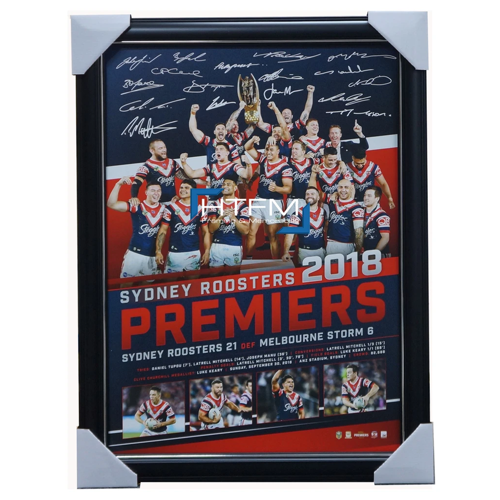 Sydney Roosters 2018 Premiers Nrl Team Signed Official Print Framed Cronk Keary - 3591