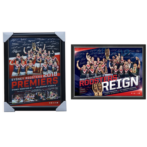 Sydney Roosters 2018 & 2019 Premiers Nrl Team Signed Official Print Frame Package - 3948