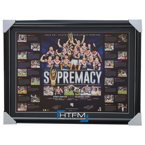 Sydney Roosters Dual Signed 2018 Premiers Official Nrl Supremacy Lithograph Framed + COA - 3509