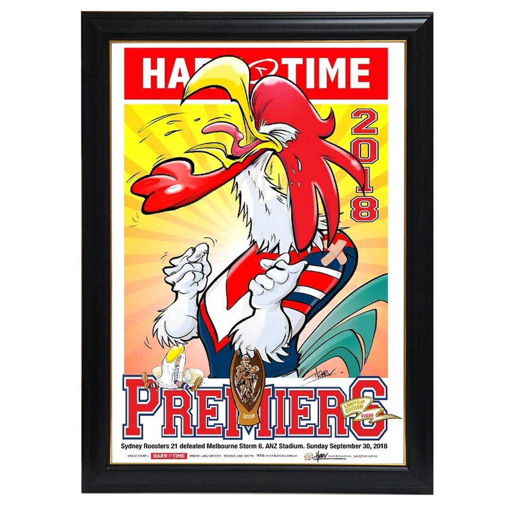 Sydney Roosters, 2018 Nrl Premiers, Harv Time Print Framed - 4238