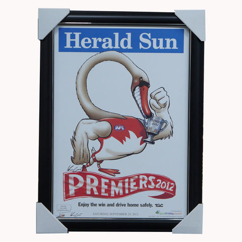Sydney Swans 2012 Premiers Herald Sun Mark Knights Print Framed - 4076