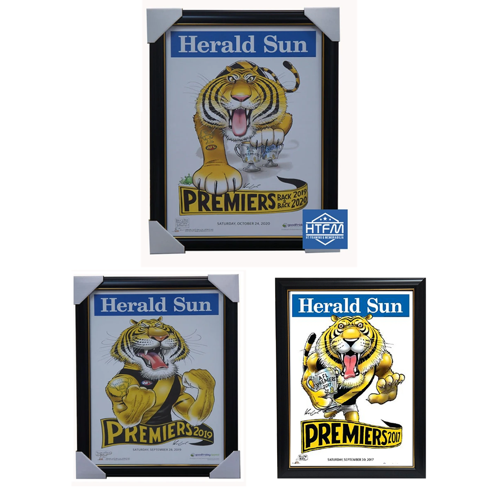 2017, 2019 & 2020 Afl Premiers Richmond Tigers Mark Knight Herald Sun Print Framed Package - 4687