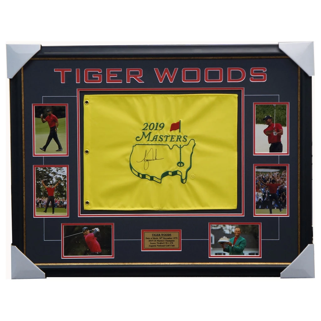 Tiger Woods 2019 Us Masters Champions  Flag Signed Collage Framed - 3769