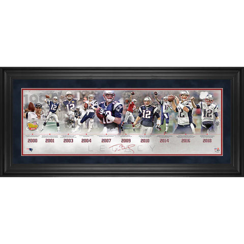 Tom Brady Signed New England Patriots Framed 10" x 30" Legacy Career Timeline Collage - 5109