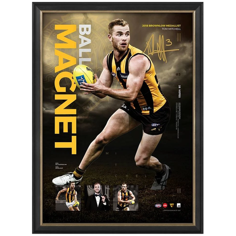 Tom Mitchell Signed 2018 Brownlow Medallist Official Afl Print Framed + Afl Coa - 3485