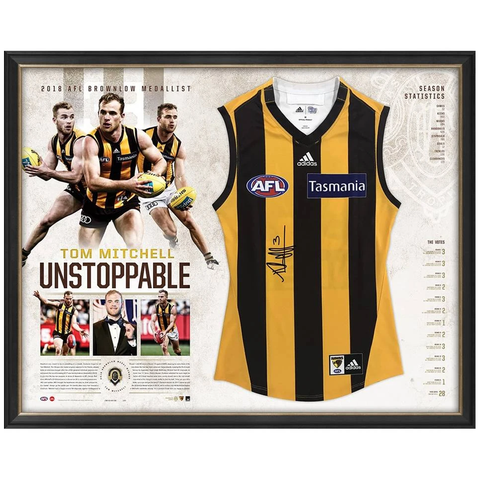 Tom Mitchell Signed Hawthorn 2018 Brownlow Medallist Official Afl Jumper Framed + Gift - 3483