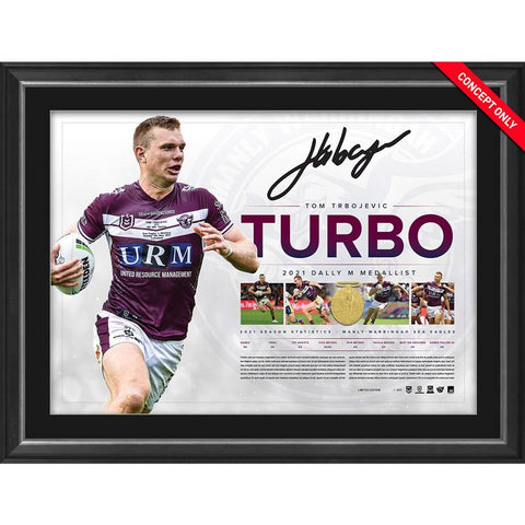 Tom Trbojevic Signed Manly Sea Eagles Official NRL 2021 Dally M Lithograph Framed - 4887