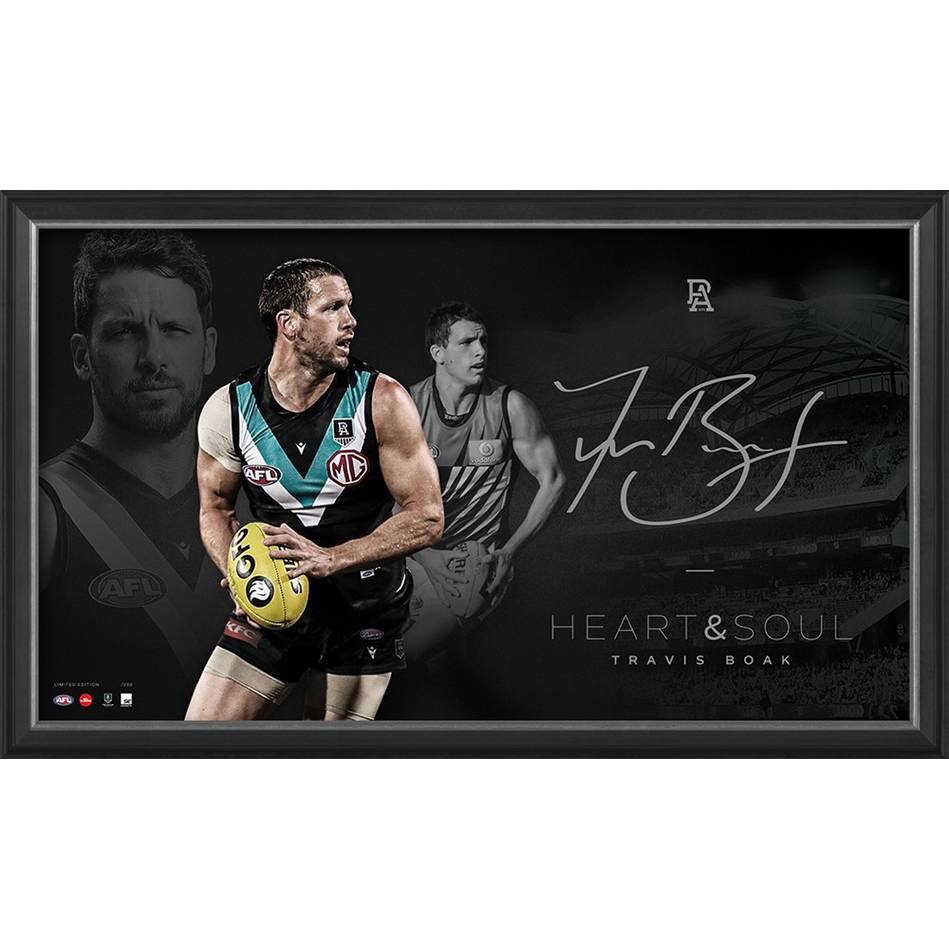 Travis Boak Signed 300 Game Official Port Adelaide Lithograph Framed - 4810