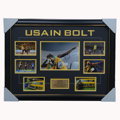 Usain Bolt Signed Olympic Gold Medal Champion Photo Collage Framed - 3433