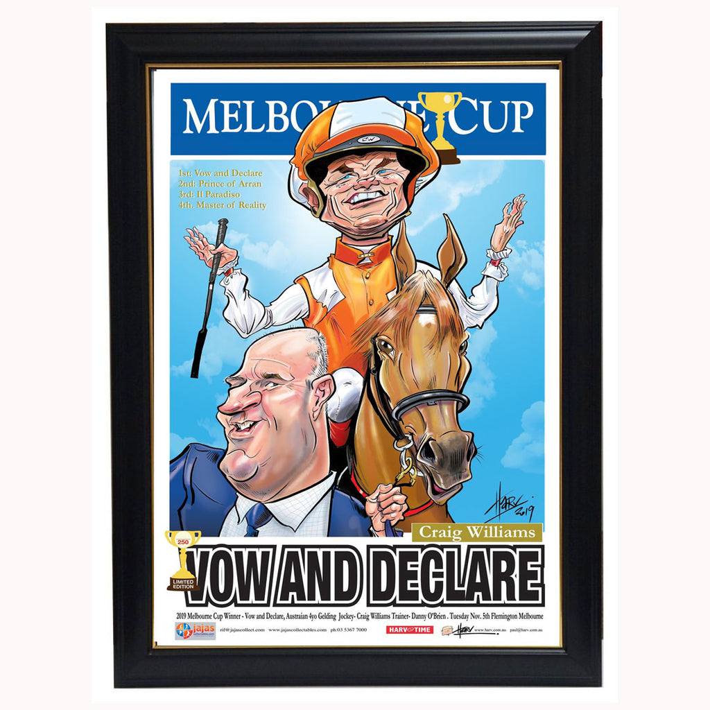 Vow & Declare 2019 Melbourne Cup Champion Harv Time Limited Edition Print Framed Craig Williams - 3904