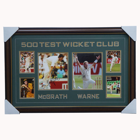 Australia Cricket 500 Wickets Club Signed Shane Warne & Glenn Mcgrath Photo Collage Framed - 2854