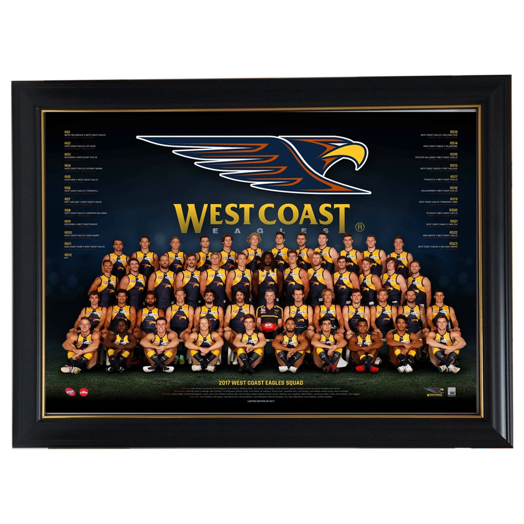 West Coast Eagles 2017 Afl Official Team Print Framed Kennedy Naitanui Mitchell - 3039