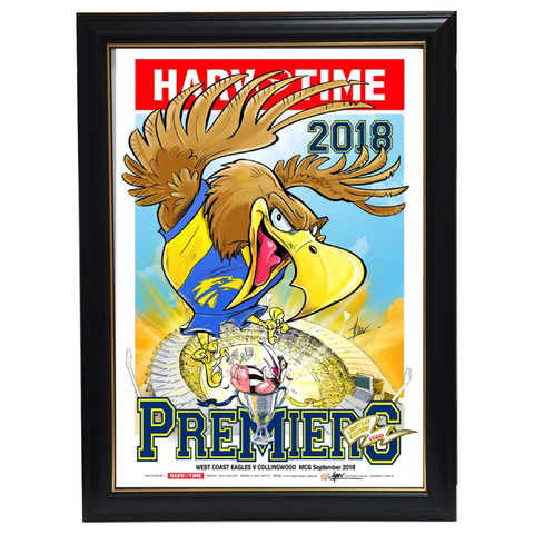 West Coast Eagles 2018 Premiers Harv Time L/e Caricature Print Framed - 3502 Express