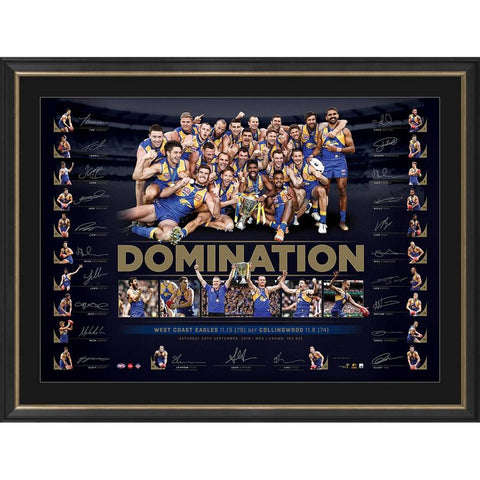 West Coast Eagles Team Signed 2018 AFL Premiers Official Lithograph Framed - 5240