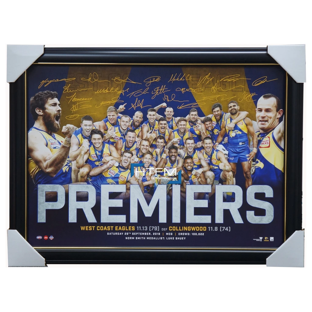 West Coast Eagles 2018 Premiers Signed Official Afl Print Frame Hurn Shuey Yeo - 3500
