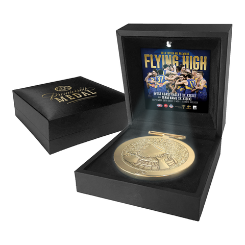 West Coast Eagles 2018 Premiership Official Afl Medallion in Black Led Box - 3498