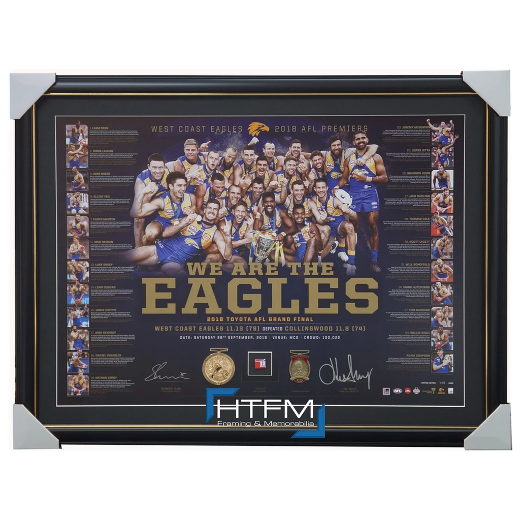 West Coast Eagles 2018 Premiership Signed Official Afl Lithograph Framed Hurn Shuey - 3494 in Stock