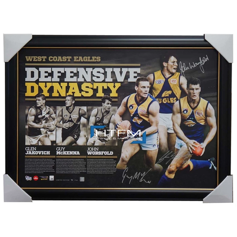 West Coast Eagles Signed Defensive Dynasty Print Framed John Worsfold Jakovich McKenna - 2526