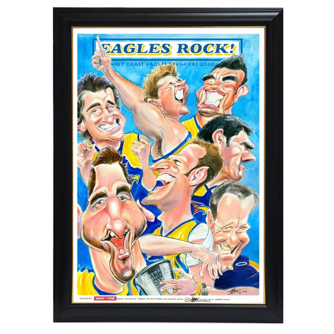 West Coast Eagles, Eagles Rock, Premiers, Harv Time Print Framed - 4084