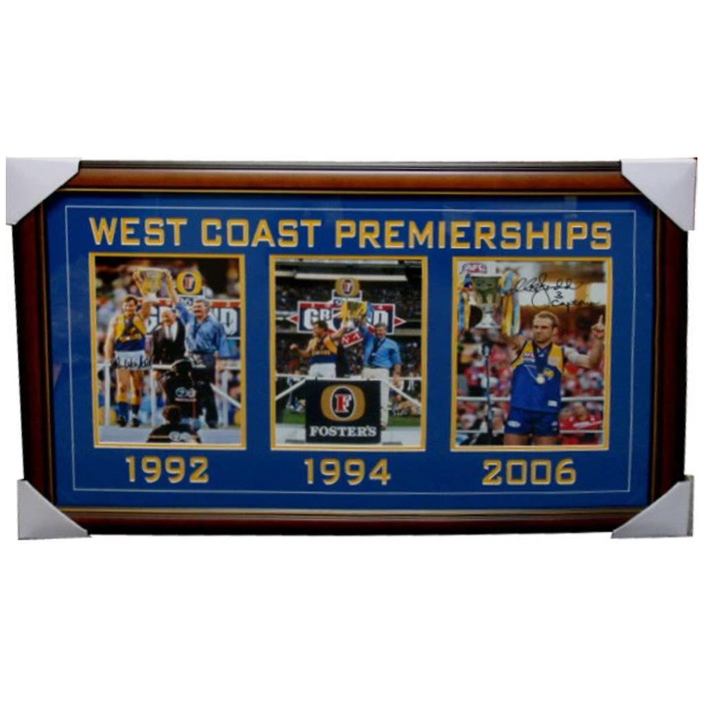 West Coast Premierships Collage 1992, 1994 & 2006 Signed Framed - 3898 Last One