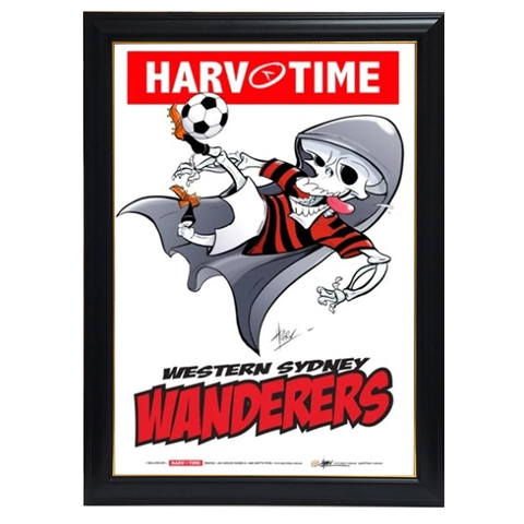 Western Sydney Wanderers, a-league Mascot Harv Time Print Framed - 4184