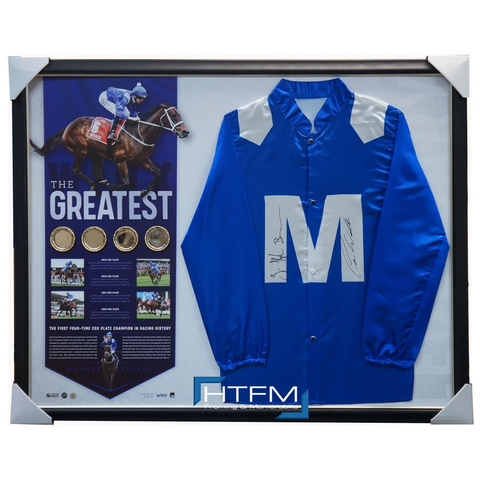Winx Signed 2018 Cox Plate Champions Official Silks Framed + 4 Replica Cox Plates - 3539 Only 1 Unit Left