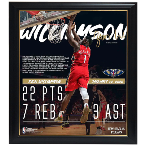 Zion Williamson New Orleans Pelicans Nba Debut Collage Facsimile Signatures Official Nba Print Framed - 4346