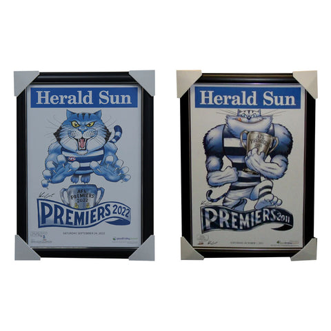 Geelong 2022 & 2011 AFL Premiers Herald Sun Mark Knights Print Framed Package - 5289