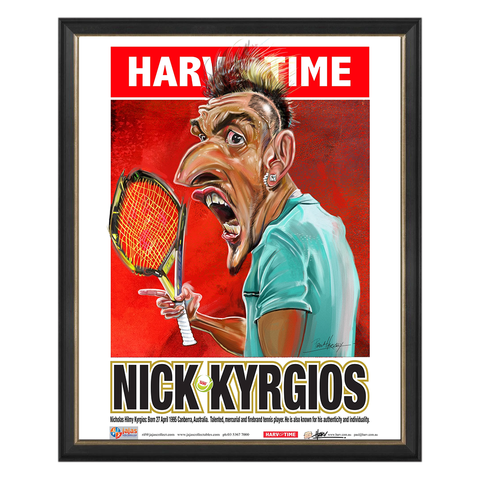 Nick Kyrgios, Tennis, Harv Time Print Framed - 4823
