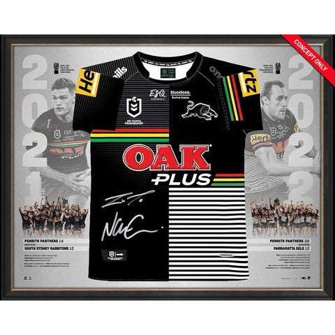 Penrith Panthers Premiers Split Back 2 Back Captain Signed Official NRL Jersey Framed - 5358