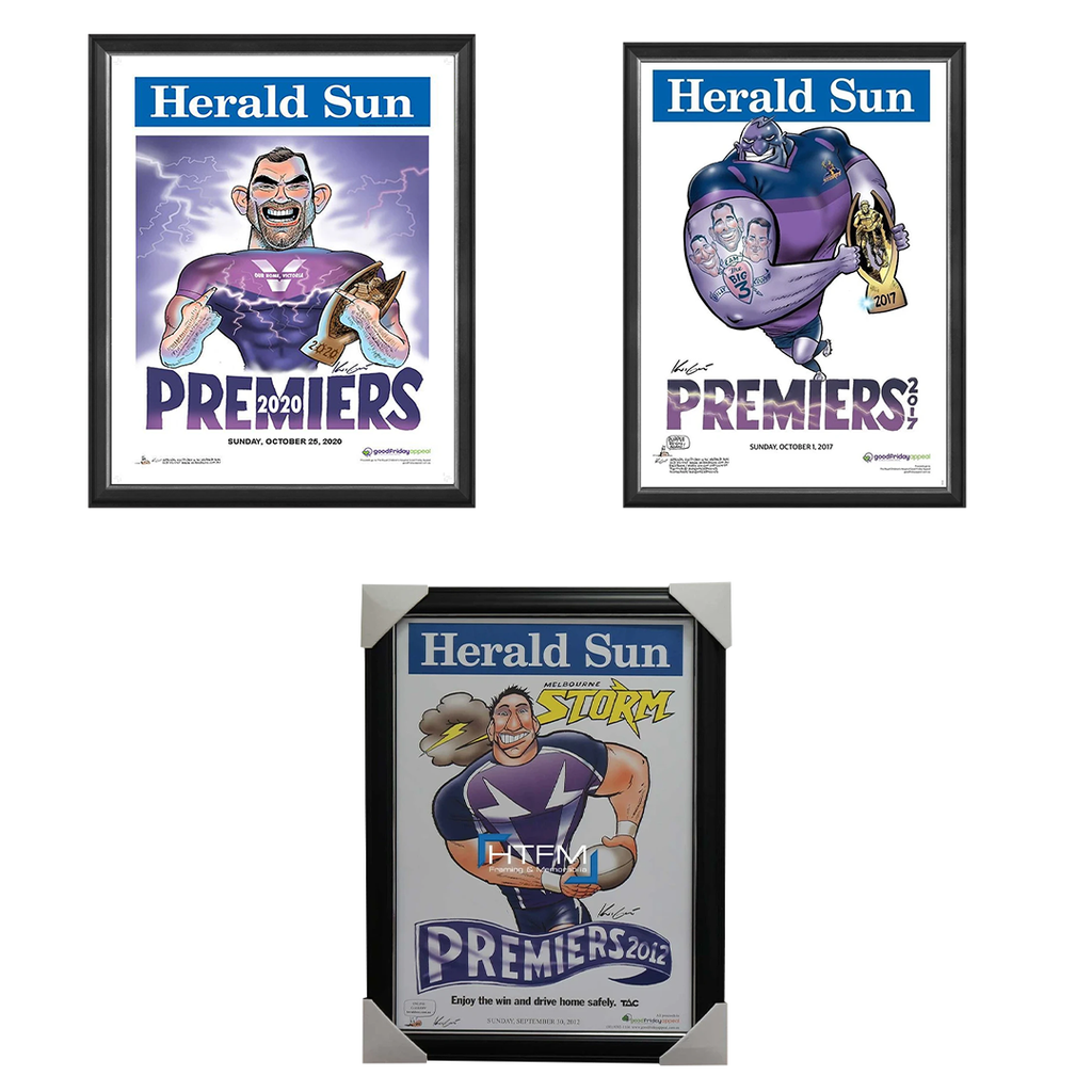 2012, 2017 & 2020 Nrl Premiers Melbourne Storm Herald Sun Print Framed Package - 4562